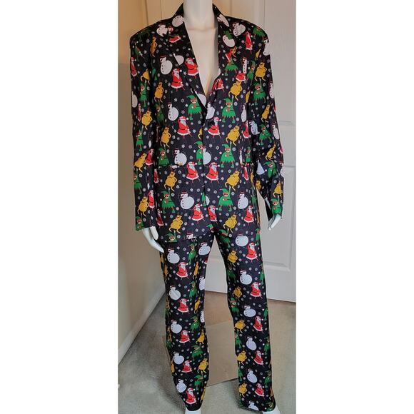 You Look Ugly Today Christmas 2 Piece Suit Dancing Santa Elves Snowman Men Sze L - Picture 1 of 9